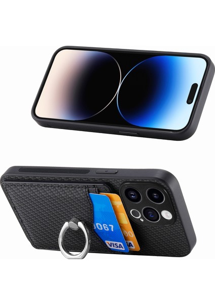 C1-8 iPhone 13 Pro Kılıf Pu Deri+Pc+Tpu Parmak Yüzük Tutuculu Telefon Kılıfı-Siyah (Yurt Dışından)