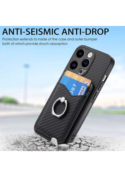 C1-8 iPhone 13 Pro Kılıf Pu Deri+Pc+Tpu Parmak Yüzük Tutuculu Telefon Kılıfı-Siyah (Yurt Dışından)