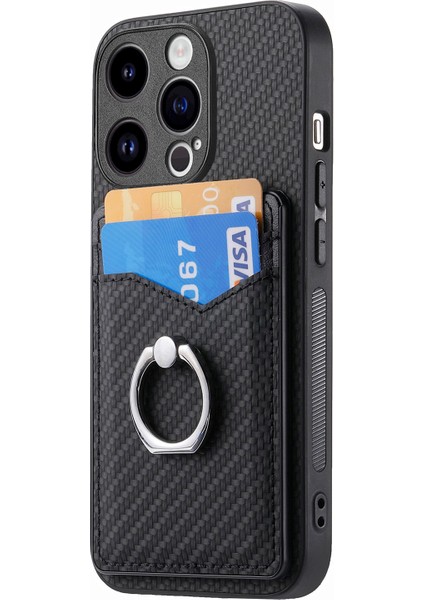 C1-8 iPhone 13 Pro Kılıf Pu Deri+Pc+Tpu Parmak Yüzük Tutuculu Telefon Kılıfı-Siyah (Yurt Dışından)