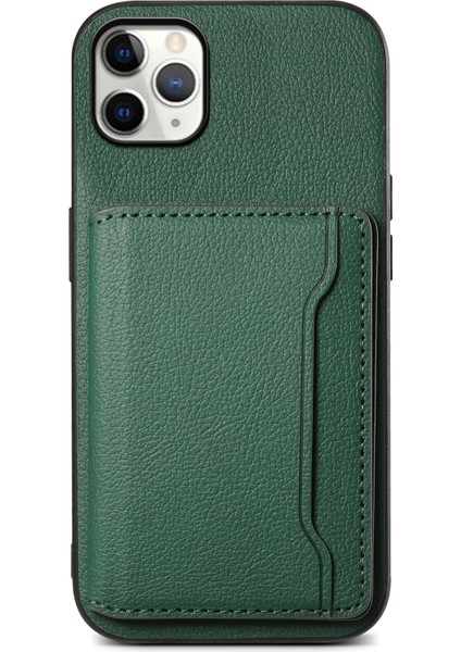 iPhone 11 Pro Max Için Kickstand Kılıf Çizilmez Buzağı Dokulu Cep Telefonu Kapağı-Yeşil (Yurt Dışından)
