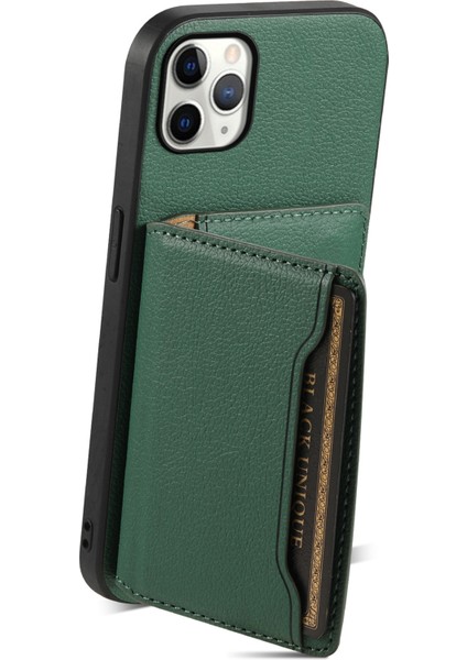 iPhone 11 Pro Max Için Kickstand Kılıf Çizilmez Buzağı Dokulu Cep Telefonu Kapağı-Yeşil (Yurt Dışından)