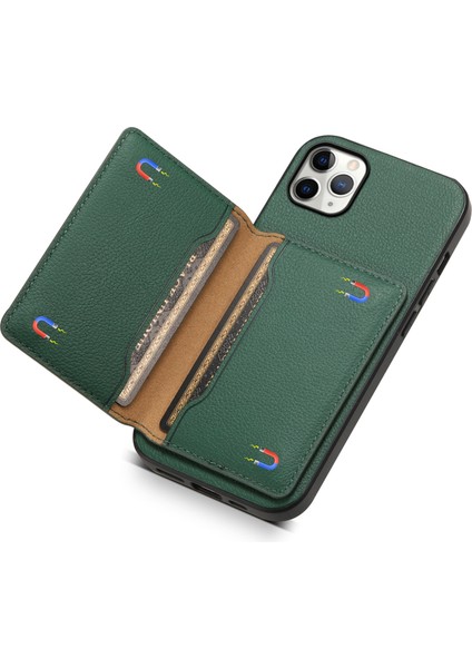 iPhone 11 Pro Max Için Kickstand Kılıf Çizilmez Buzağı Dokulu Cep Telefonu Kapağı-Yeşil (Yurt Dışından)