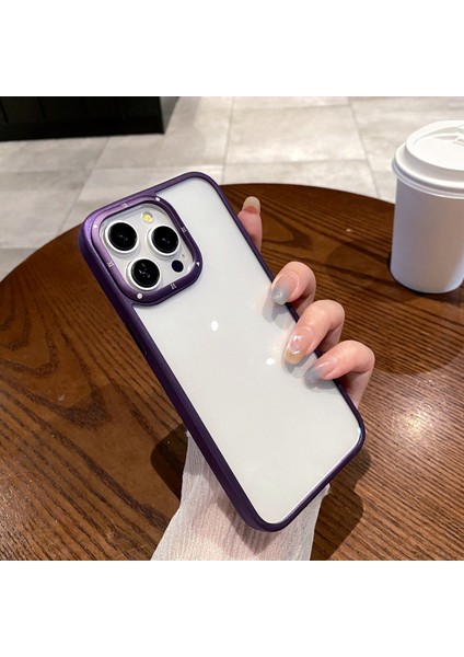 iPhone 14 Pro Max Kılıf Pc+Tpu Metal Lens Çerçeveli Telefon Kılıfı-Mor (Yurt Dışından)
