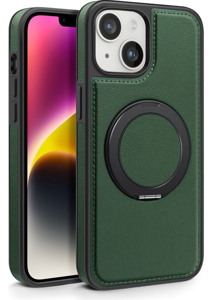 iPhone 14 Plus Için Manyetik Telefon Kılıfı Deri+Pc+Tpu Döner Halkalı Kickstand-Koyu Yeşil (Yurt Dışından) fiyatları