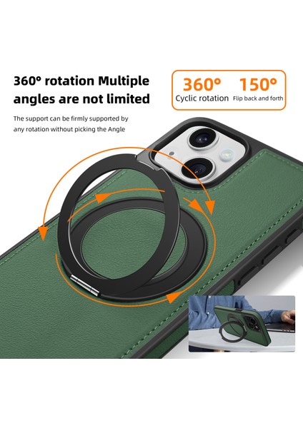 iPhone 14 Plus Için Manyetik Telefon Kılıfı Deri+Pc+Tpu Döner Halkalı Kickstand-Koyu Yeşil (Yurt Dışından) modelleri