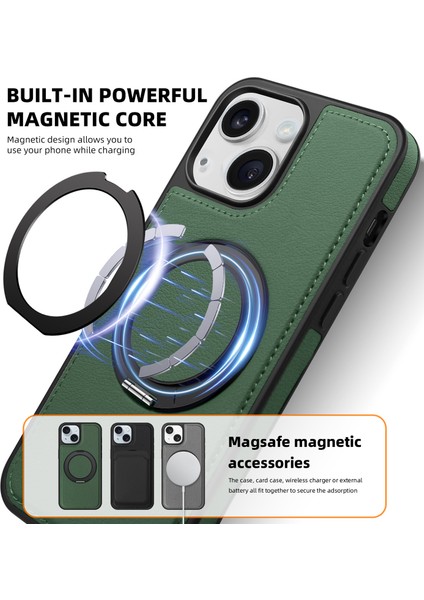 iPhone 14 Plus Için Manyetik Telefon Kılıfı Deri+Pc+Tpu Döner Halkalı Kickstand-Koyu Yeşil (Yurt Dışından) fırsatları