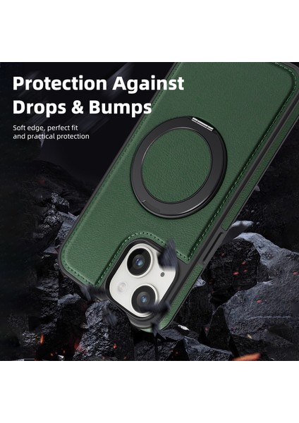 iPhone 14 Plus Için Manyetik Telefon Kılıfı Deri+Pc+Tpu Döner Halkalı Kickstand-Koyu Yeşil (Yurt Dışından) indirimleri