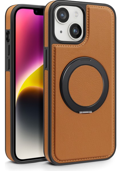 iPhone 14 Plus Için Manyetik Telefon Kılıfı Deri+Pc+Tpu Döner Halkalı Kickstand-Kahverengi (Yurt Dışından) fiyatları