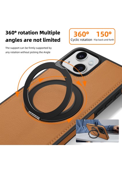 iPhone 14 Plus Için Manyetik Telefon Kılıfı Deri+Pc+Tpu Döner Halkalı Kickstand-Kahverengi (Yurt Dışından) modelleri