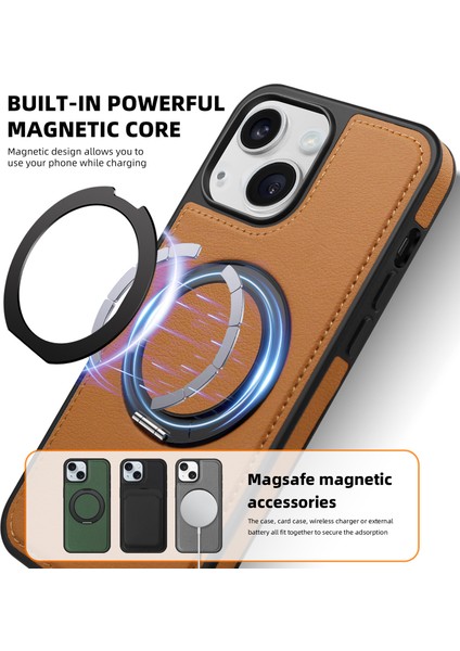 iPhone 14 Plus Için Manyetik Telefon Kılıfı Deri+Pc+Tpu Döner Halkalı Kickstand-Kahverengi (Yurt Dışından) fırsatları