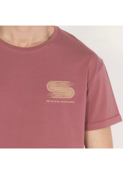 Slimfit Artificial Experience Baskılı Erkek Gül Kurusu T-Shirt fırsatları