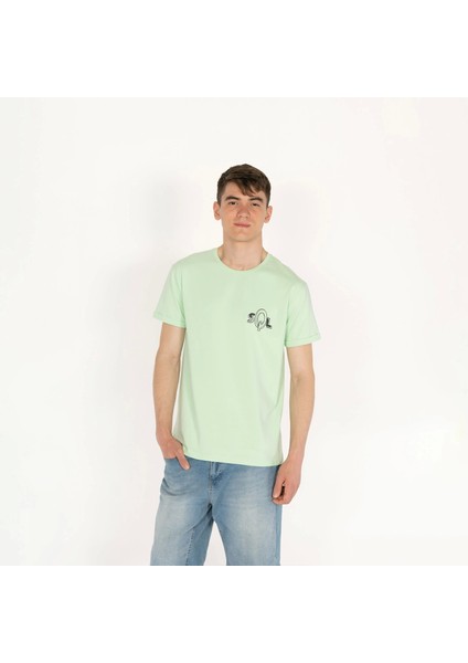 Slimfit Sql Logo Baskılı Erkek Mint T-Shirt