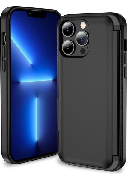iPhone 13 Pro Için Kılıf Tpu+Pc Telefon Kılıfı ve Kickstand/kart Tutucu Yuvası-Siyah (Yurt Dışından)