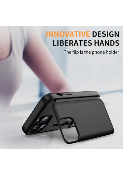 iPhone 13 Pro Için Kılıf Tpu+Pc Telefon Kılıfı ve Kickstand/kart Tutucu Yuvası-Siyah (Yurt Dışından)