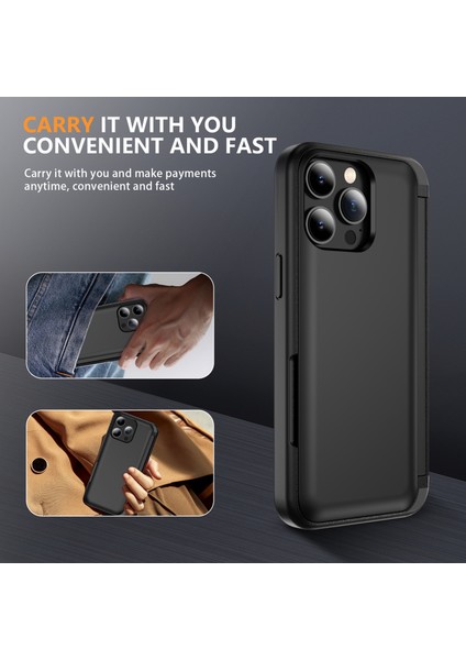 iPhone 13 Pro Için Kılıf Tpu+Pc Telefon Kılıfı ve Kickstand/kart Tutucu Yuvası-Siyah (Yurt Dışından)