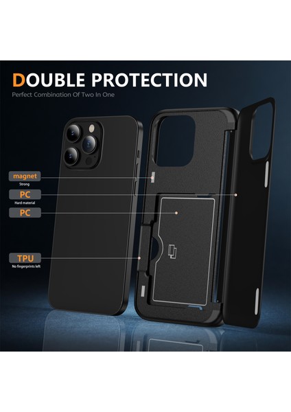 iPhone 13 Pro Için Kılıf Tpu+Pc Telefon Kılıfı ve Kickstand/kart Tutucu Yuvası-Siyah (Yurt Dışından)