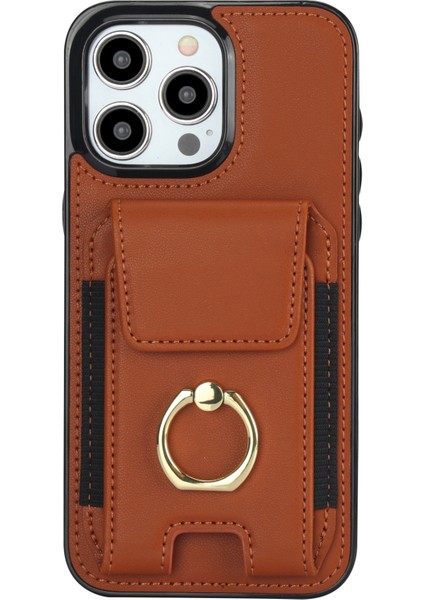 iPhone 15 Pro Için Kılıf Pu Deri+Tpu Düşmeyi Önleyici Kickstand Telefon Kapağı-Kahverengi (Yurt Dışından)