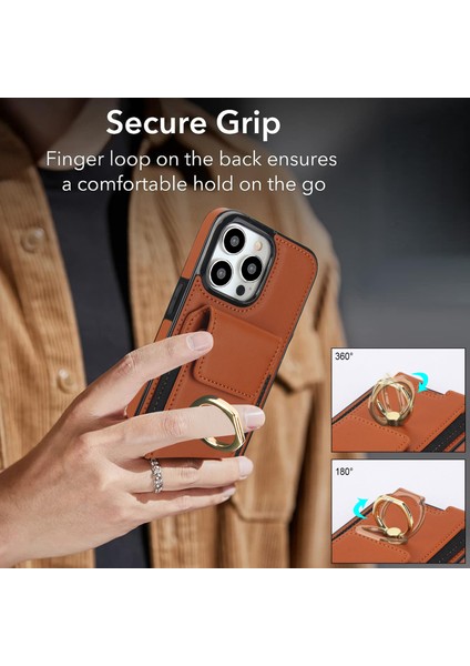 iPhone 15 Pro Için Kılıf Pu Deri+Tpu Düşmeyi Önleyici Kickstand Telefon Kapağı-Kahverengi (Yurt Dışından)