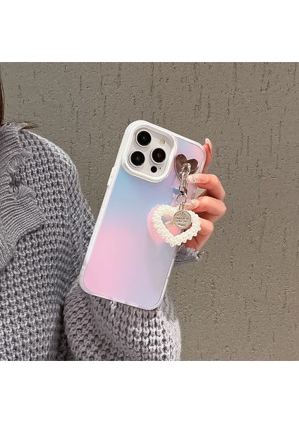 iPhone 12/12 Pro Kılıf Mat Lazer Efektli Pc+Tpu Telefon Kılıfı Inci Kalp Kolye-Beyaz (Yurt Dışından) modelleri