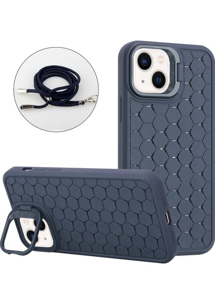 IPhone 13 Için 6.1 Inç Kılıf Kordonlu Yumuşak Tpu Isı Dağılımı Arka Kabuk-Koyu Mavi (Yurt Dışından)