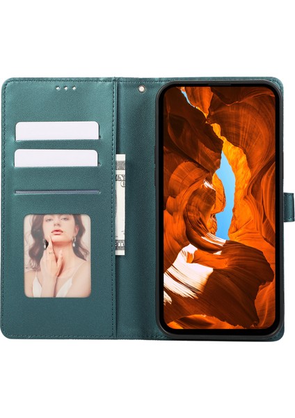 R20 iPhone 14 Pro Kılıf Için Pu Deri Ekleme Eşkenar Dörtgen Kart Yuvaları Telefon Kapağı-Yeşil (Yurt Dışından)
