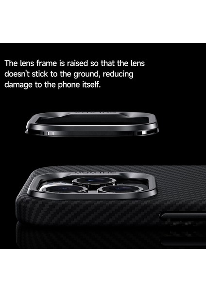 iPhone 15 Pro Için Manyetik Kılıf Metal Lens Çerçevesi Karbon Fiber Dokulu Deri Arka Kapak-Kahverengi (Yurt Dışından)