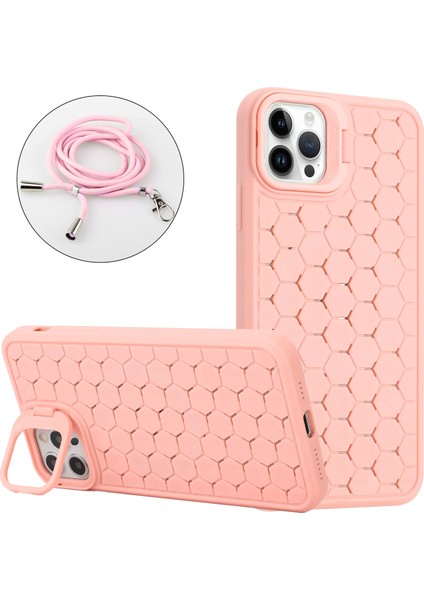 iPhone 15 Pro Max Için Kılıf Yumuşak Tpu Kickstand Telefon Kılıfı Kordon Askılı-Pembe (Yurt Dışından)