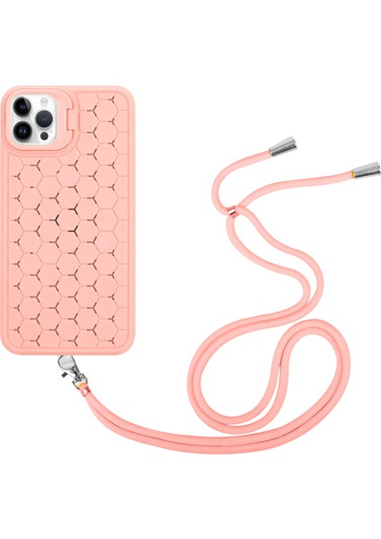 iPhone 15 Pro Max Için Kılıf Yumuşak Tpu Kickstand Telefon Kılıfı Kordon Askılı-Pembe (Yurt Dışından)