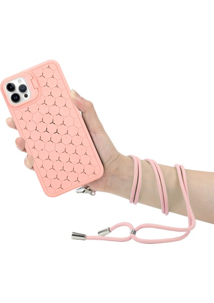 iPhone 15 Pro Max Için Kılıf Yumuşak Tpu Kickstand Telefon Kılıfı Kordon Askılı-Pembe (Yurt Dışından)