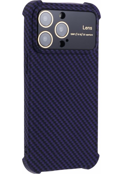 iPhone 13 Pro Max Için 6.7 Inç Kılıf Tpu+Silikon Karbon Fiber Dokulu Telefon Kapağı-Mor (Yurt Dışından)
