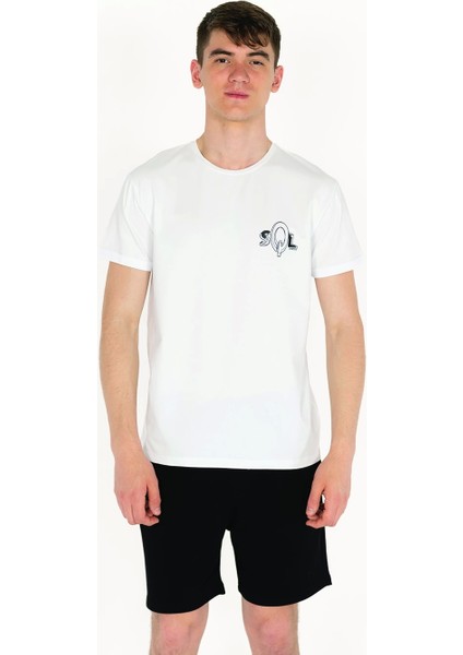 Slimfit Sql Baskılı Beyaz Erkek T-Shirt modelleri