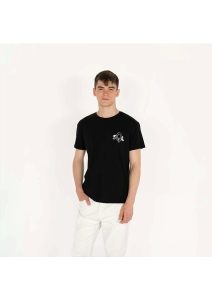 Slimfit Sql Baskılı Siyah Erkek T-Shirt