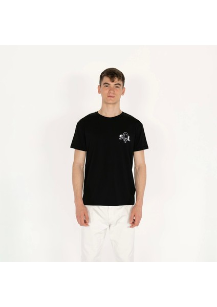 Slimfit Sql Baskılı Siyah Erkek T-Shirt