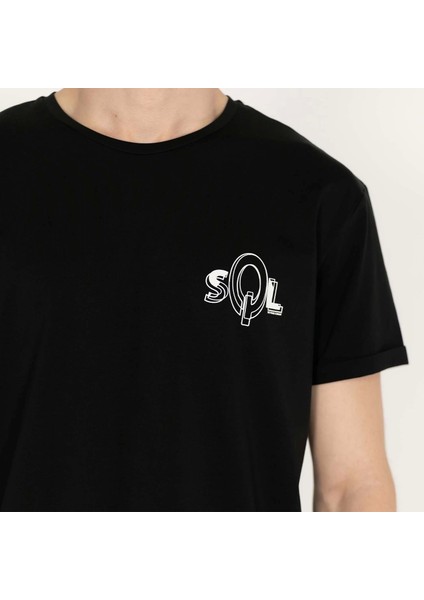 Slimfit Sql Baskılı Siyah Erkek T-Shirt