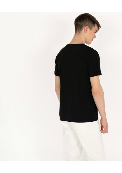 Slimfit Sql Baskılı Siyah Erkek T-Shirt