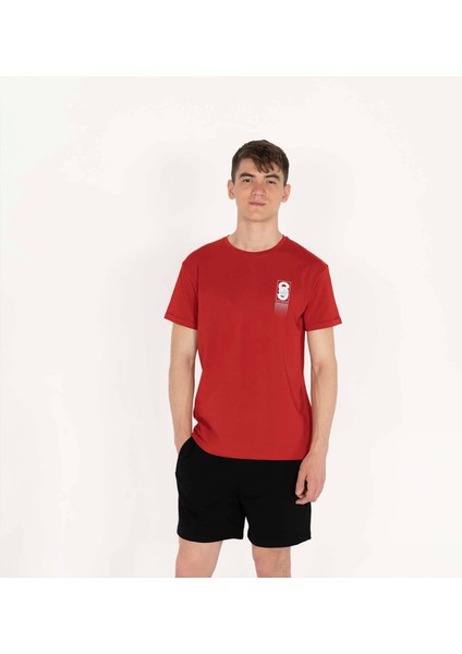 Slimfit Solverse Baskılı Erkek Kırmızı T-Shirt
