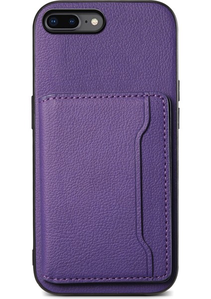 iPhone 7 Plus/8 Plus Kılıf Kart Yuvaları Için Pu Deri+Pc+Tpu Kickstand Telefon Kapağı-Mor (Yurt Dışından)