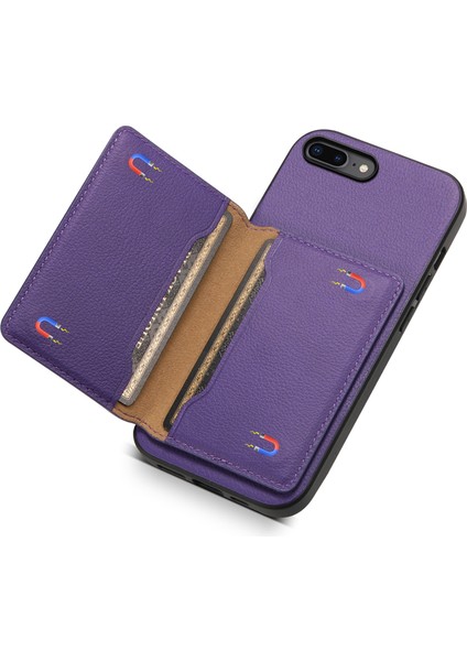 iPhone 7 Plus/8 Plus Kılıf Kart Yuvaları Için Pu Deri+Pc+Tpu Kickstand Telefon Kapağı-Mor (Yurt Dışından) fırsatları