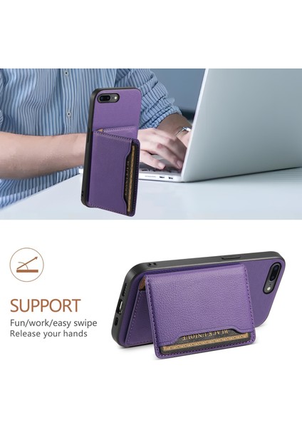 iPhone 7 Plus/8 Plus Kılıf Kart Yuvaları Için Pu Deri+Pc+Tpu Kickstand Telefon Kapağı-Mor (Yurt Dışından) indirimleri
