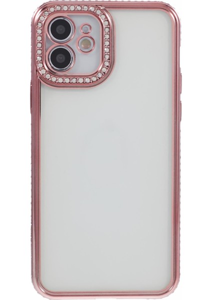 iPhone 12 Için Kılıf Bling Rhinestones Dekor Tpu Şeffaf Arka Kapak-Gül Altın (Yurt Dışından)