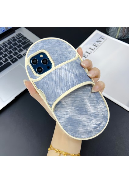 iPhone 12 Pro Max Için Kickstand Kılıf Denim Terlik Tasarımı Ayna Fonksiyonlu Tpu Telefon Kapağı-Mavi (Yurt Dışından)