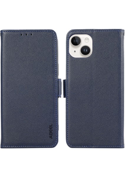 iPhone 14 Plus Için Pu Deri Kılıf Litchi Doku Rfıd Engelleme Telefon Kapağı-Mavi (Yurt Dışından)