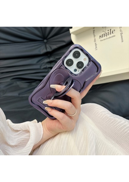 iPhone 13 Pro Max Için 6.7 Inç Kapak Kalp Şekli Kickstand Tpu Elektroliz Kaplama Cep Telefonu Kılıfı-Mor (Yurt Dışından)