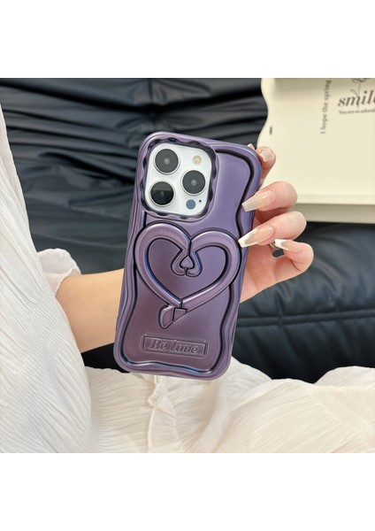 iPhone 13 Pro Max Için 6.7 Inç Kapak Kalp Şekli Kickstand Tpu Elektroliz Kaplama Cep Telefonu Kılıfı-Mor (Yurt Dışından)