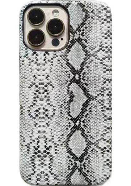 iPhone 13 Pro Max Için Yılan Dokulu Telefon Kılıfı Pc+Pu Deri Arka Kapak (Tam Kaplama Değil)-Beyaz (Yurt Dışından)