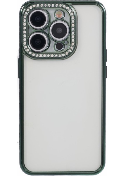 iPhone 13 Pro Için Tpu Kılıf Darbeye Dayanıklı Telefon Kılıfı, Rhinestones Dekoru-Gece Yarısı Yeşili (Yurt Dışından)