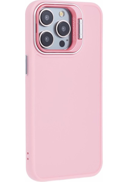 iPhone 13 Pro Için 6.1 Inç Silikon Kılıf Lens Çerçevesi Kickstand Cep Telefonu Kapağı-Pembe (Yurt Dışından)