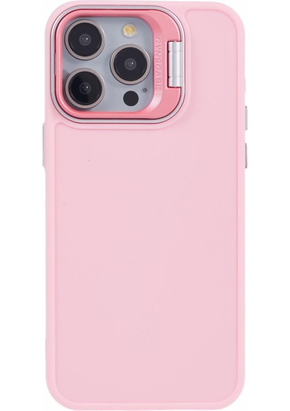 iPhone 13 Pro Için 6.1 Inç Silikon Kılıf Lens Çerçevesi Kickstand Cep Telefonu Kapağı-Pembe (Yurt Dışından)