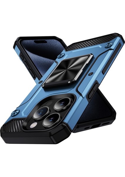 iPhone 14 Pro Kılıf Halkalı Stand Hibrit Pc+Tpu Telefon Kılıfı-Lacivert Toplu Al (Yurt Dışından)