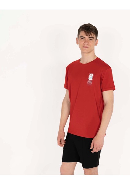 Slimfit Solverse Baskılı Erkek Kırmızı T-Shirt fırsatları